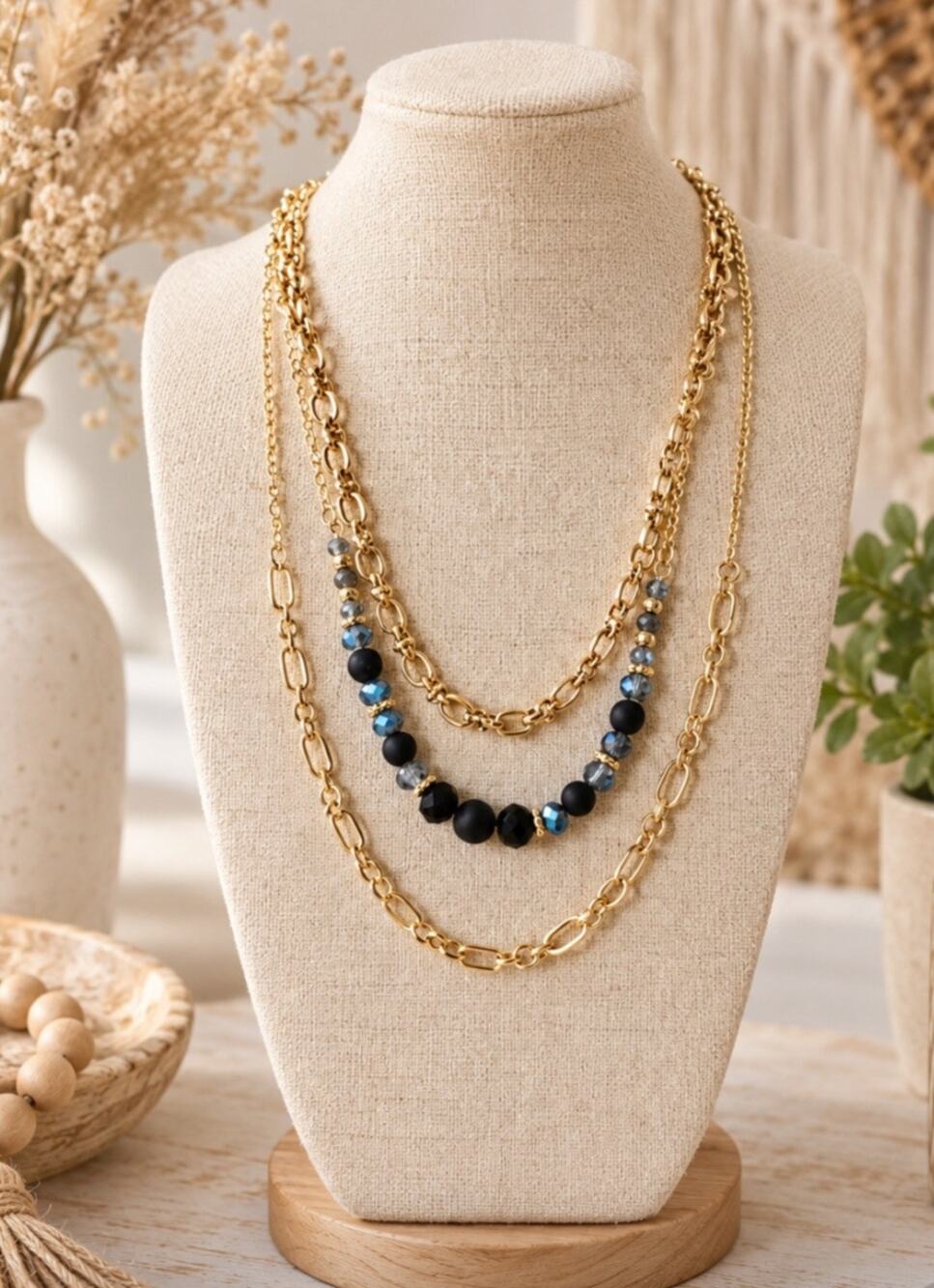 Pomina Semi Precious 3 Piece Necklace Gold Set New